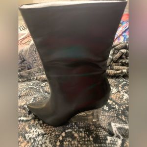 Women’s black boots, clear wedge heel